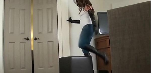  Very nice chick in black high heeled fuck me boots